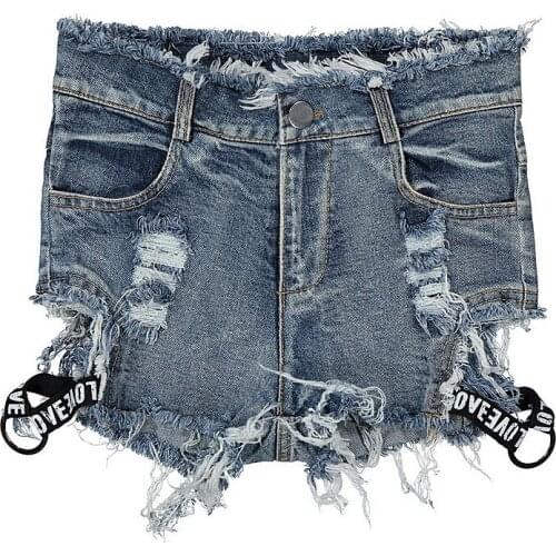 Fashion New Summer Sexy Nightclub Night Womens High Waist Denim Shorts Letter Jeans Hole Slimming Womens Clothing