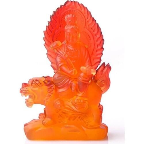 Wenshu Manjusri Statue Buddha Figure Altar Fengshui Blessed Buddhist Orange 5"