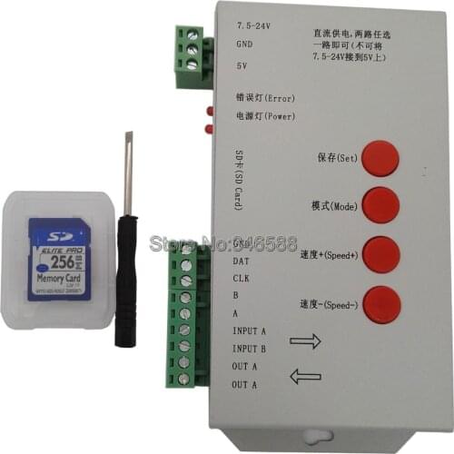 T-1000S SD Card LED Controller, Support DMX512 LPD6803 WS2801 WS2811 RGB Color DC5V-24V Pixels Program Controller