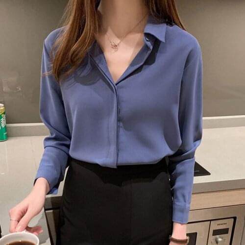 Blouse for Women 2020 Blusas Femininas Shirts for Women Tops Chiffon Korean Fashion Clothing Button Square Collar Solid 0385