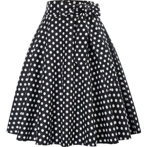 Belle Poque Women Belt Decorated Swing Skirt Retro Elastic Waist Flared A-Line Skirt Bow Knot Elegant Knee Length Swin Skirts