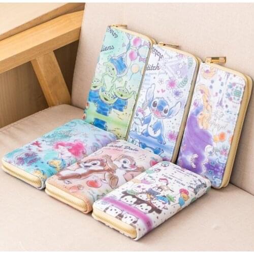 Disney Mickey Mouse Women Wallet Female Cartoon Minnie Mermaid Stitch Large-capacity Clutch Bag Multifunctional Storage Bag