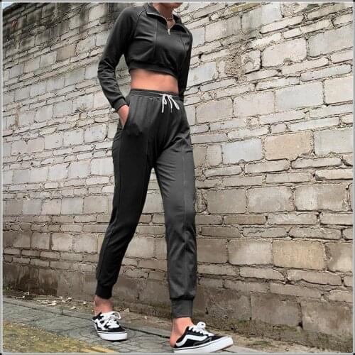 Casual Women 2Pcs/Set Tracksuit Reflective Striped Jogger Sportswear Fitness Suit Long Sleeve Crop Tops Sweatpants Sets Workout