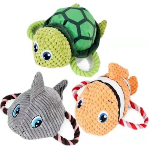 Dog Chew Toys Pet Puppy Squeaky Toy Cute Shark Toys Stuffed Squeaking Animals Plush Tortoise Training Squirrel Pet Supplies