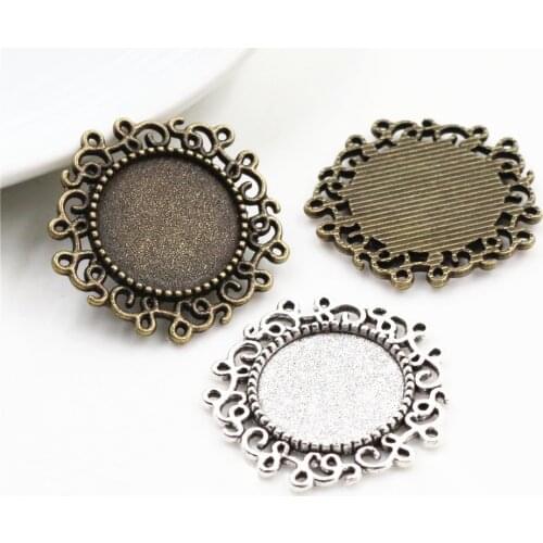 10pcs 14mm Inner Size Antique Bronze And Silver Plated Baroque Style Cabochon Base Cameo Setting Charms Pendant