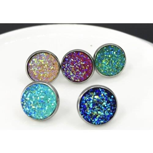 2020 Harajuku Style Simple Geometric Round Frosted Dream Starry Sky Time Gems Starry Stainless Steel Earrings 12MM