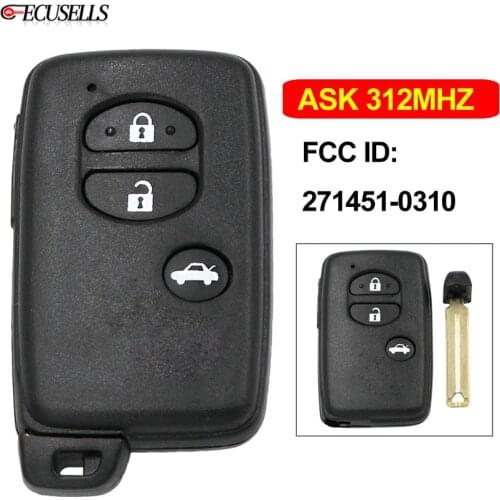 3 Button Remote Car Key ASK312MHz FCC ID: 271451-0310 TOY48 Uncut Blade With Concave Position for Toyota Europe Mongolia