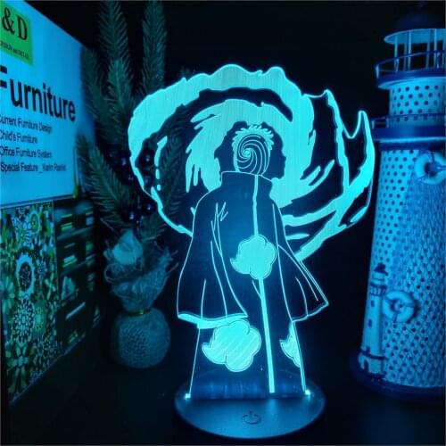 Naruto 3D ANIME LAMP Obito Sharingan Led Nightlights Illusion 7 Color Changing Lampara For Home Decor Bandai