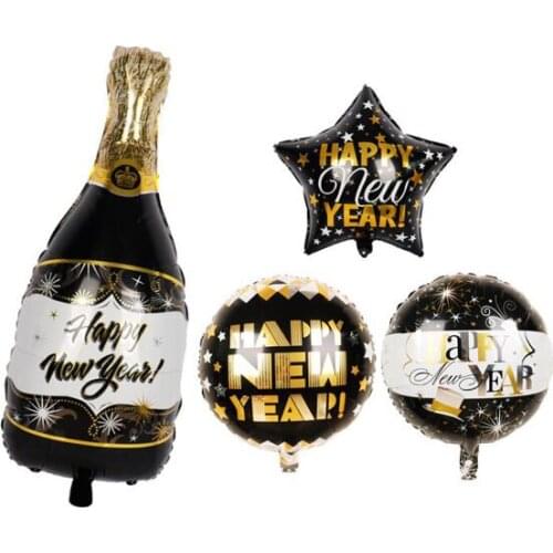 4 Packs Happy New Year Foil Balloons - Champagne Bottle Valentines Wedding Decors Aluminium Balloon Birthday Party Decoration