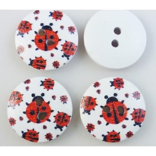 60PCS 18MM ladybug painting wooden buttons sewing clothes boots coat accessories MCB-231