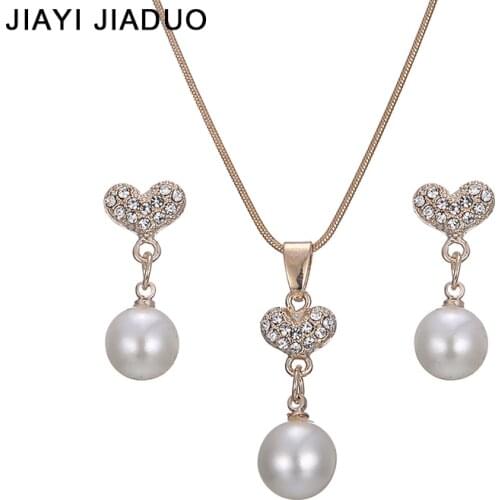 Jiayijiaduo African women jewelry set imitation pearl gold-color Pendant Necklace Earrings party clothing accessories wholesale