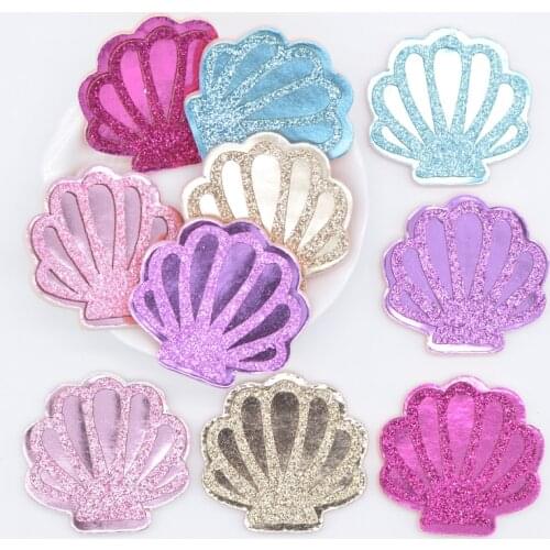 10Pcs 40*40mm Glitter PU Shell Padded Appliques for DIY Craft Cake Topper & Baby Headwear Clip Bow Accessories Decor Patches L32