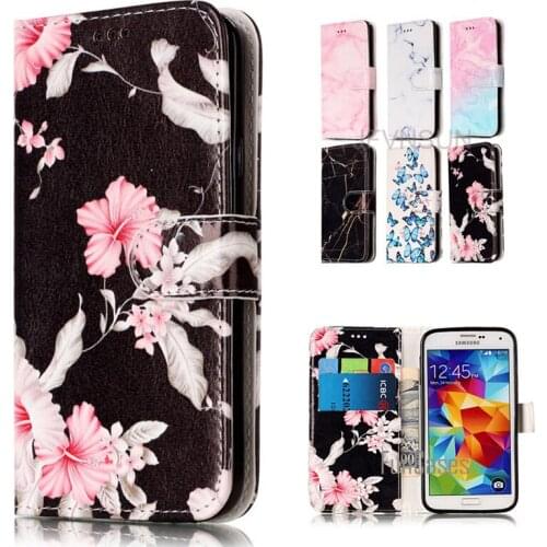 Case For Samsung Galaxy S5 Fashion Marble Flowers Pattern Magnetic Wallet Stand Phone Leather Flip Cover For Samsung S5