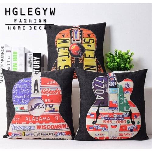 Art Guitar Pillow Case Throw Pillowcase Cotton Linen Printed Pillow Covers For Office Home