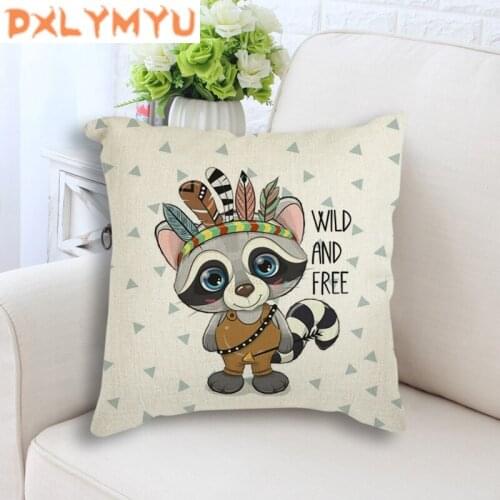 Lion Bear Owl Fox Feather Printed Cushion Nordic Cartoon Animal Decorative Cushion Throw Pillows For Home Sofa Decoration
