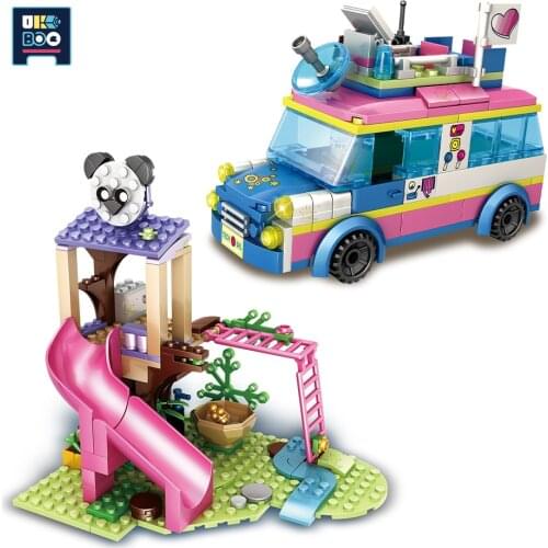 UKBOO 664PCS City Girls Theme Park Slide Building Blocks Friend Sea Side Holiday Tree House Touring Car Bricks Toys For Children