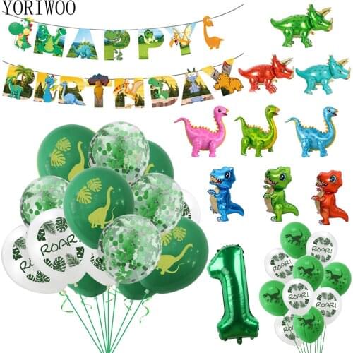 YORIWOO Dino Dinosaur Party Supplies Jurassic World Roar Balloons Air Happy Birthday Party Decorations Kids 1st Baby Shower Boy