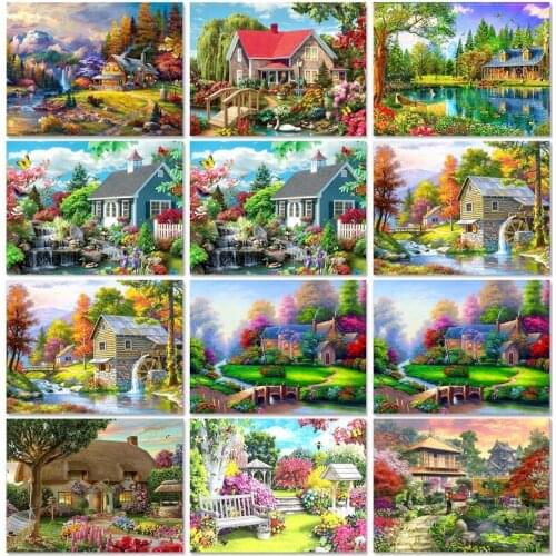 GATYZTORY Town Diamond Embroidery Mosaic Cross Stitch Landscape Picture Rhinestones Mosaic Art Kits Home Decor
