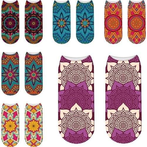 Cotton Women Socks Female Casual Socks 3D Mandala Cartoon Boat Socks Harajuku Purple Invisiable Funny Girl Ankle Sock Calcetines