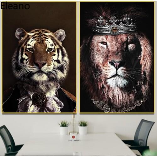 Canvas Animales Poster Vintage Lion King A Tiger In A Medieval Dress In Northern Europe Picture Abstract Decor Wall Paintings