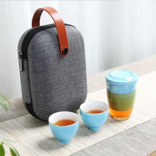 Ceramic crack cup 1 pot 2 cups glass justice cup tea kettle portable travel kung fu tea set