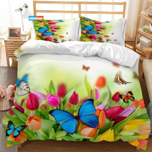 3 Pcs Luxury Duvet Cover Set Fashion Flower And Butterfly Pattern Bedding Sets Comforter Duvet Cover Pillowcase Home Textiles