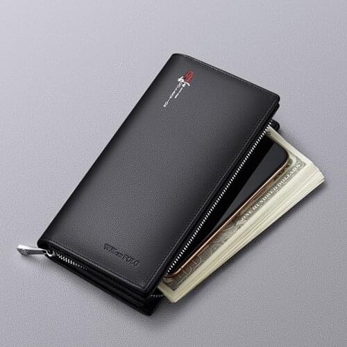 Leather Long Wallet mens fashion card holder multi function Chinese style hand bag brand card bag