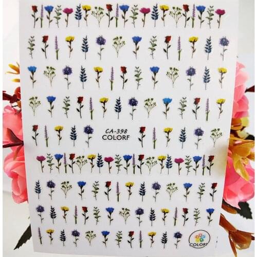 Colorful Rose Flowers Leaf 3D Nail Sticker Self-adhesive Design Nail Art Decoraciones Foil Decals Manicure Accessories on Nails