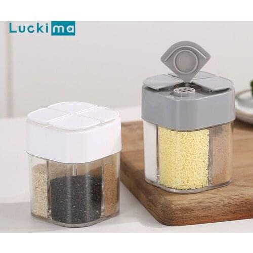 4 In 1 Kitchen Storage Box Transparent Food Storage Container Spice Jar Moisture-Proof Sealed Cans Food Organizer for Cooking