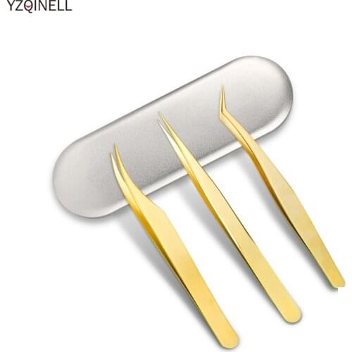 Makeup Professional Eyelash Tweezers 100% Closed Hand anti-slip design Stainless Steel Non-magnetic Pincet Accurate Tweezers Set