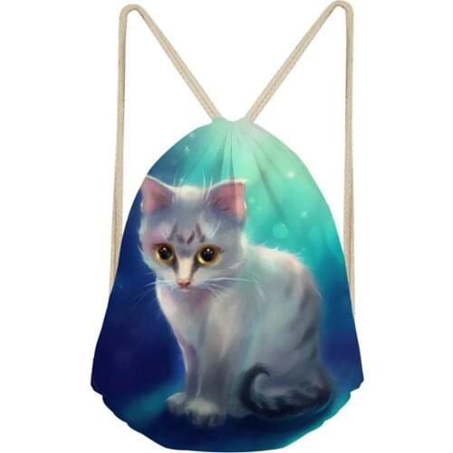 HaoYun Womens Mini Drawstring Bags Fantasy Cats Pattern Beach Shoes Pockets Cartoon Animal Design Girls Travel Organizer Bags