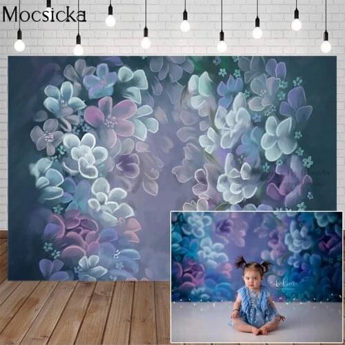 Mocsicka Art Blue Flowers Photography Background Texture Abstract Backdrop Child Pregnant Woman Portrait Decoration Props Studio