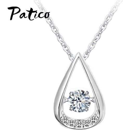 Fashion Waterdrop Necklaces Pendants Clear CZ Crystal 925 Sterling Silver Chain Necklace for Women Fine Jewelry