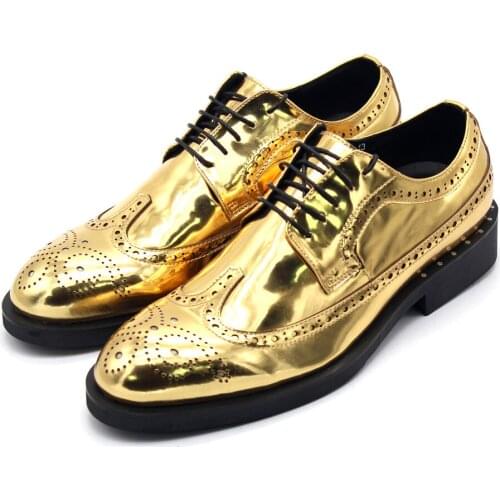 Fashion Handmade Men Shoes Lace up Square toes Gold Top grade Mens shoes Genuine Leather Wedding Shoes for men