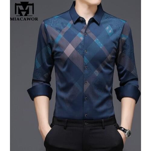 2021 New Brand Shirts Men Slim Fit Luxury Plaid Dress Shirt Long Sleeve Casual Shirts Camisas Homme Men Clothes C798