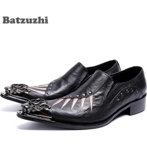 Japanese Handsome Men Shoes Pointed Metal Tip Genuine Leather Dress Shoes Men Black Business Oxford Flats Designer Shoe