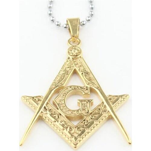 Mens Gold 316L Stainless Steel Free Mason Freemason Masonic Pendant