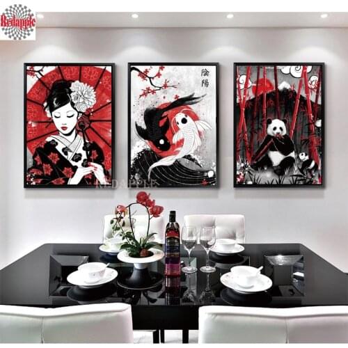 Full drill diamond Japan Ruby Geisha Koi Fish Panda Samurai Sushi Cat painting square rhinestone diamond embroidery mosaic decor
