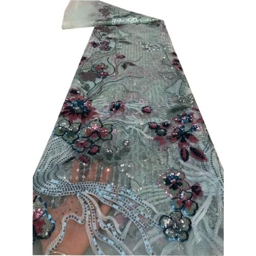 Latest African Net Tulle Lace Fabric 2021 High Quality Embroidered Nigerian Wedding Lace Fabric 5Yards Sequins French zx66-589