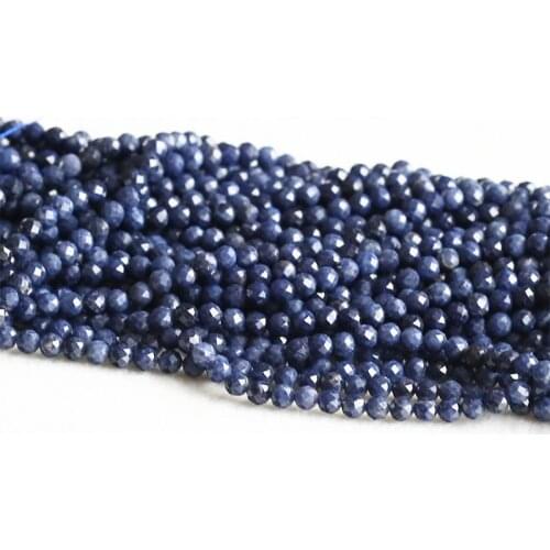 Wholesale Natural Genuine Blue Sapphire Faceted RoundLoose Small Beads 15" 05311
