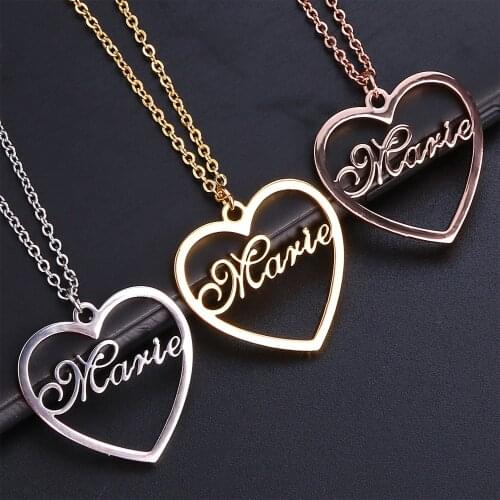 Stainless Steel Custom Necklace Name Heart Shape Pendants Necklaces Nameplate Women Kids Fashion Minimalist Jewelry