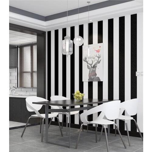 Q QIHANG Modern Simple Black White Vertical Stripes Cafe Clothing Store Bedroom PVC Wallpaper 0.53m*10m=5.3m2