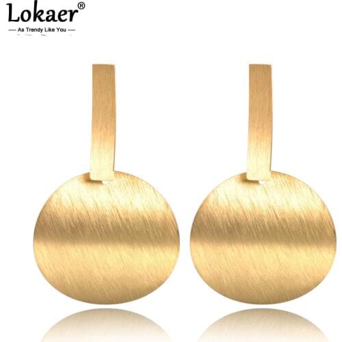 Lokaer Frosted Surface Curved Geometry Stainless Steel Earrings Gold & Silver Color Jewelry Exaggerated Element E18487
