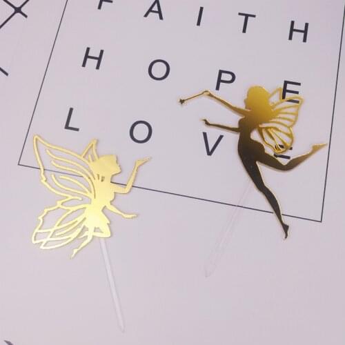 Fairy Girl Acrylic Happy Birthday Cake Topper Gold Wedding Cupcake Topper for Wedding Baby Girls Birthday Party Cake Decorations
