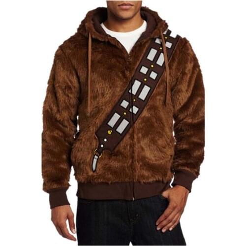 Star Cosplay Wa I Am Chewie Chewbacca Furry Polyester Brown Costume Hoodie Cosplay Jacket Coat