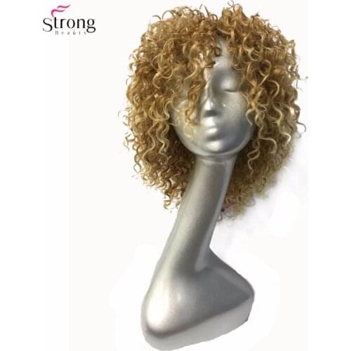 StrongBeauty Womens Wigs Short Curly Hair Synthetic Full Wig Yellow Color molding-making Man Wig
