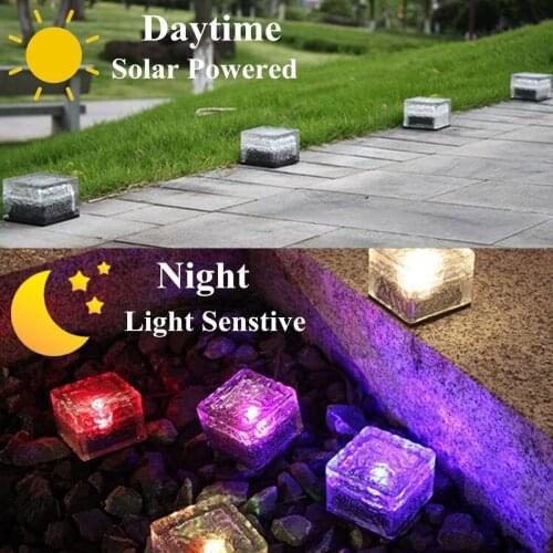 Solar Light IP65 Waterproof Clear Glass Ice Rock Brick Paver Light White Warm White Blue LED Outdoor Lamp Garden Decoration