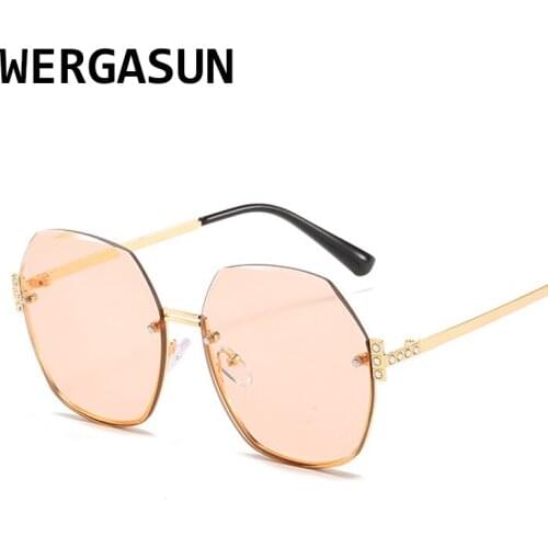 WERGASUN Rimless Gradient Sunglasses Women Luxury Brand Designer Oversized Round Sun Glasses Ladies Gradient Shades Eyewear