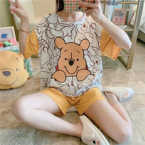 Winne The Phoo Disney Clothing Wome Cartoon Can Be Worn Outside Home Suit Pajama Set Women Short Sleeve T Shirt Sleepwear