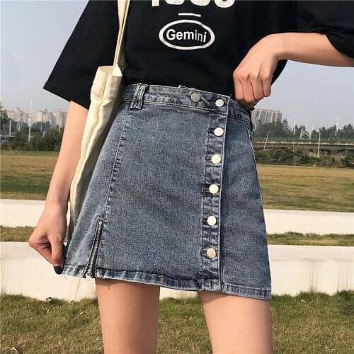 Summer women clothing denim thin fabric mini students skirts high waist a-line women skirts cowboy solid color one-step skirts